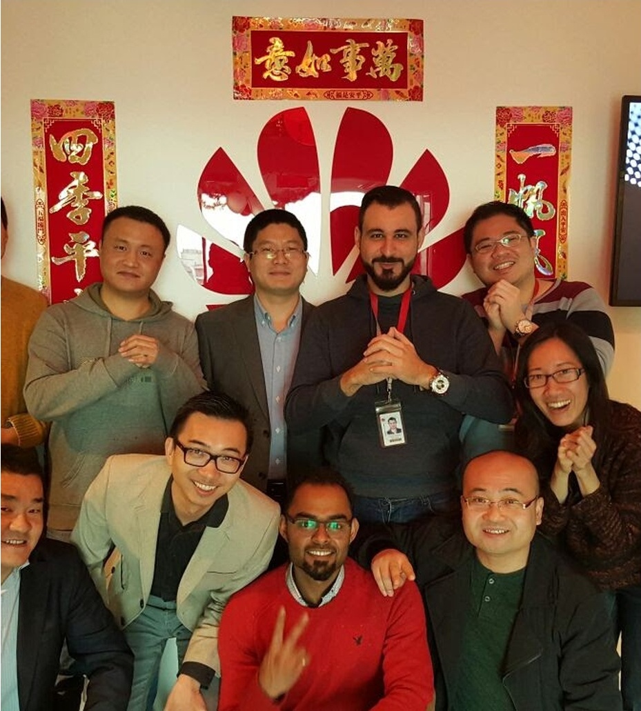 The team celebrating Chinese New Year in the Huawei office, Kuwait
